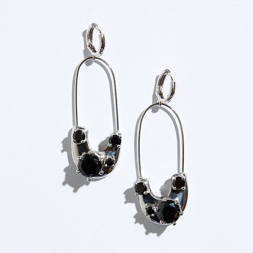 Twoway pin earring (Black)