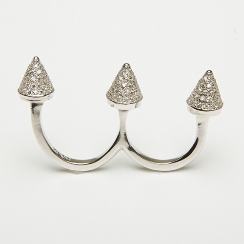 Cone stud open double finger ring