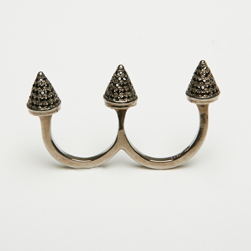 Cone stud open double finger ring(black)