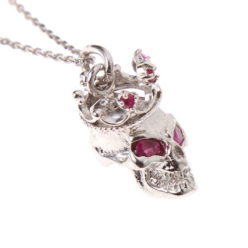 Crown skull necklace white